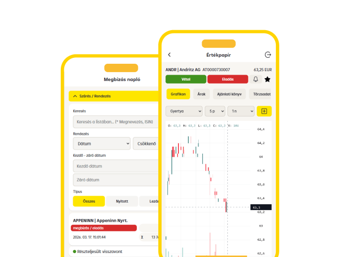 A myRaiffeisen applikációban belépést követően a 'Műveletek' fülön az Online Brokerre kattintva, vagy a ’Termékeim/Befektetések' menüponton belül, az Értékpapír számla kiválasztásával, a 'Kereskedés' gombbal indítható a felület.