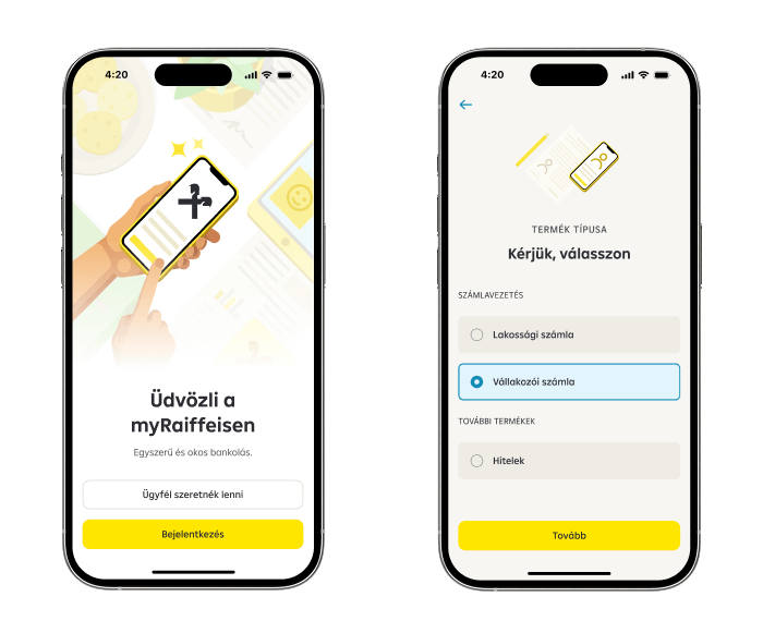 myRaiffeisen képernyők folyamat eleje 